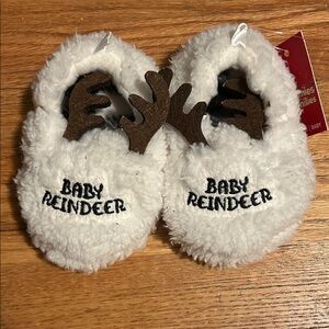 Baby Reindeer Kids Slippers - White and Brown